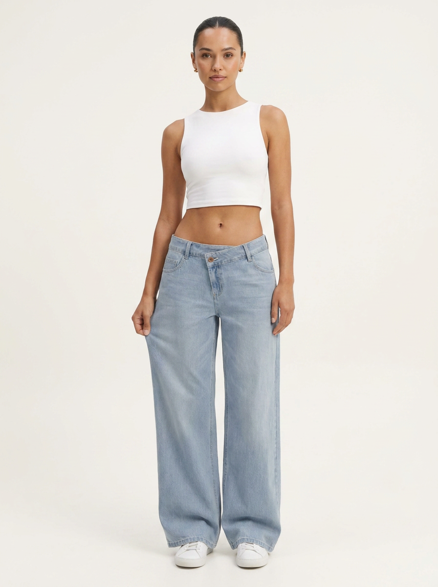 Novalia™ Low Rise Asymmetric Wide Leg Jeans