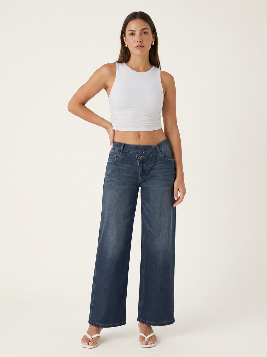 Novalia™ Low Rise Asymmetric Wide Leg Jeans
