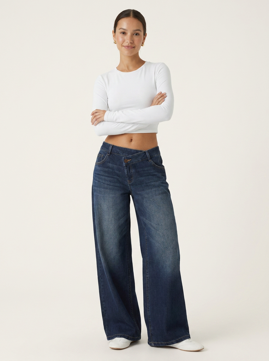 Novalia™ Low Rise Asymmetric Wide Leg Jeans