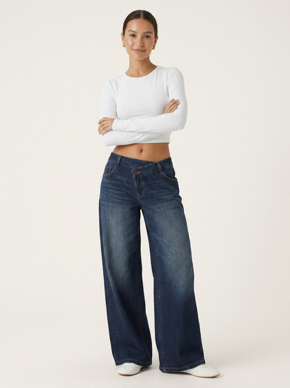 Novalia™ Low Rise Asymmetric Wide Leg Jeans
