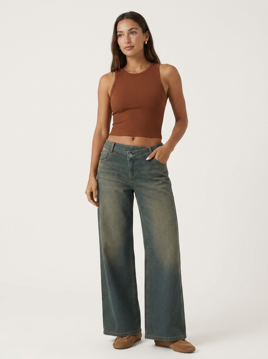 Novalia™ Low Rise Asymmetric Wide Leg Jeans